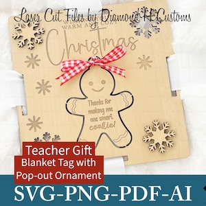 Weihnachten Decke Tag Laser Cut Datei Lebkuchen Ornament Tag Pop Out Ornament SVG Urlaub Decke Verpackung Geschenkanhänger Lehrer Geschenk