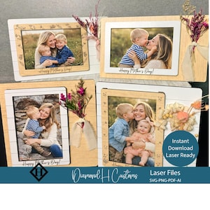 Mothers Day Photo Frame Laser File Svg Design Digital Template Flower Decoration Wooden Display Portrait Style Rustic Gift Mom Celebration