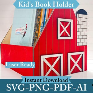 File SVG per porta libri da fienile, per bambini, per conservare libri, per la decorazione della cameretta dei bambini, per angolo lettura tagliato al laser, progetto fai da te, stile fattoria, download digitale, paese