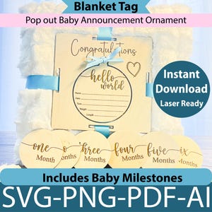 Digitale babyaankondiging SVG lasergesneden bestanden maandelijkse mijlpaal marker geboortestatistieken sjabloon voor nieuwe ouder DIY houten bord aangepaste ambachtelijke ontwerp