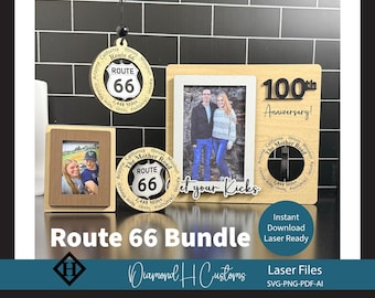 Route 66 fichier de découpe Svg téléchargement numérique modèle laser cadre photo anniversaire design autoroute Art décoration murale Americana Style laser