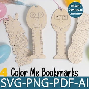 Pasen-bladwijzers PDF SVG-bundel voor leraar in de klas Cadeaumand Stuffer Bunny ontwerp houten merkteken waardering aanwezig kinderkamerset kleuren