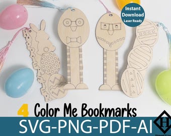 イースターのブックマーク PDF SVG バンドル 教室の先生へのギフトバスケット詰め物 ウサギのデザイン 木製マーク 感謝のプレゼント 保育園セット 塗り絵