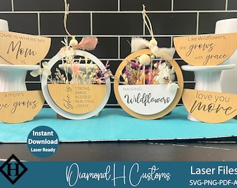 Mothers Day Laser Cut Sign SVG Dried Flower Holder Wood Gift Card for Mom File Laser Cut File Floral Sign SVG Mothers Day Gift for Laser