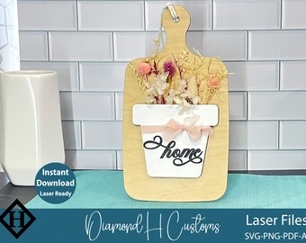 Laser geschnitten Blumen SVG Floral Schneidebrett Zeichen Home Dekor Laser bereit Datei Frühling Blumentopf Zeichen Digitales Holzschild Laserschneiden Datei
