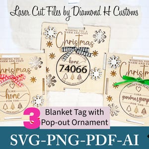 Kerstcadeaukaartje SVG gepersonaliseerde dekentag digitale download ornamentsjabloon DIY kerst ambacht lasergesneden bestand vakantie decorbundel