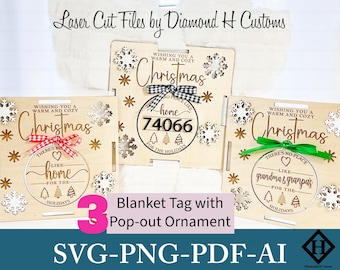 Christmas Gift Tag SVG Personalized Blanket Tag Digital Download Ornament Template DIY Christmas Craft Laser Cut File Holiday Decor Bundle