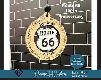 Ornement d'autoroute de route fichier numérique découpé au laser Design Svg décoration de filature 66 célébration du centenaire voyage souvenir projet de bricolage découpé au laser
