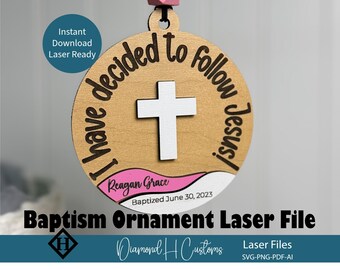 Ornement de baptême fichier découpé au laser Svg baptême souvenir croix commémoratif de bénédiction de bébé enfant cérémonie cadeau personnalisé