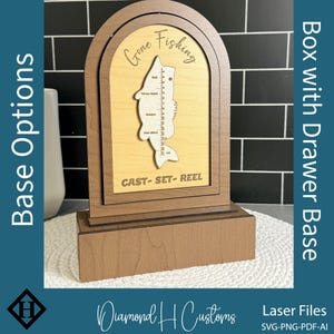 Laser Cutting File Digital Download Wooden Fishing Counter Display Project DIY Fisherman Gift Tackle Box Design Fish Caught Tracker Gone Fishing Sign Perfect Father Day Present Spinning Counter Numbers Interchangeable Elements Cabin Decor