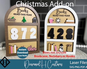 Christmas Bookcase Add On Laser Cut File Christmas Laser Ready Bookshelf Display SVG Holiday Books Read Interchangeable Winter File