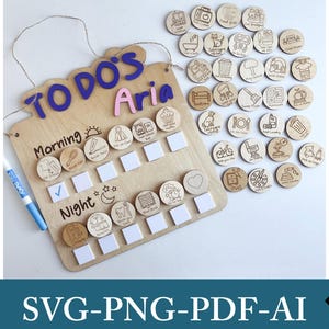 子供向け家事表デジタルファイル、木製家事表、木製家事表、家事表 SVG、子供用家事表 SVG、ChoreChart、子供用家事表