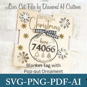 Christmas Blanket Tag Laser Cut File Glowforge Ready Pop-Out Ornament SVG Personalized Holiday Gift Tag Wooden Ornament Template ZipCode SVG