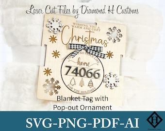 Christmas Blanket Tag Laser Cut File Glowforge Ready Pop-Out Ornament SVG Personalized Holiday Gift Tag Wooden Ornament Template ZipCode SVG
