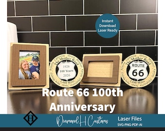 Cadre Route 66, cadre photo en bois, affichage en bois, fichier découpé au laser, cadeau d'anniversaire Svg, souvenir de voyage, décoration de bureau, autoroute américaine historique