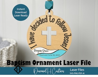 Fichier d'ornement de baptême découpé au Laser croix de baptême souvenir cadeau personnalisé parrain et marraine bébé Svg modèle religieux Design numérique église
