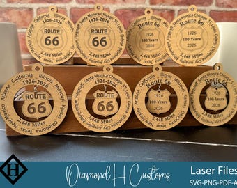 Route 66 Laser Cut File Route 66 Ornament Svg Route 66 Car Charm Svg Route 66 Centennial Ornament Svg Route 66 Ornament Bundle Download