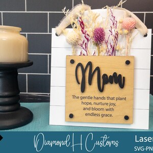 DIY Mother's Day wall decor SVG with dried flower pocket and Mom lettering perfect for laser cutting crafts