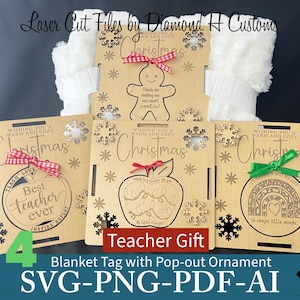 Weihnachten Decke Tag Pop-Out-Verzierung SVG Lehrer Geschenk Verzierung Laser geschnitten Datei aus Holz Urlaub Handwerk Decke Tag SVG Pop-Out-Design-Bundle