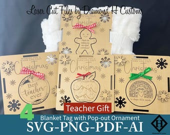 Christmas Blanket Tag Pop Out Ornament SVG Teacher Gift Ornament Laser Cut File Wooden Holiday Craft Blanket Tag SVG Pop Out Design Bundle
