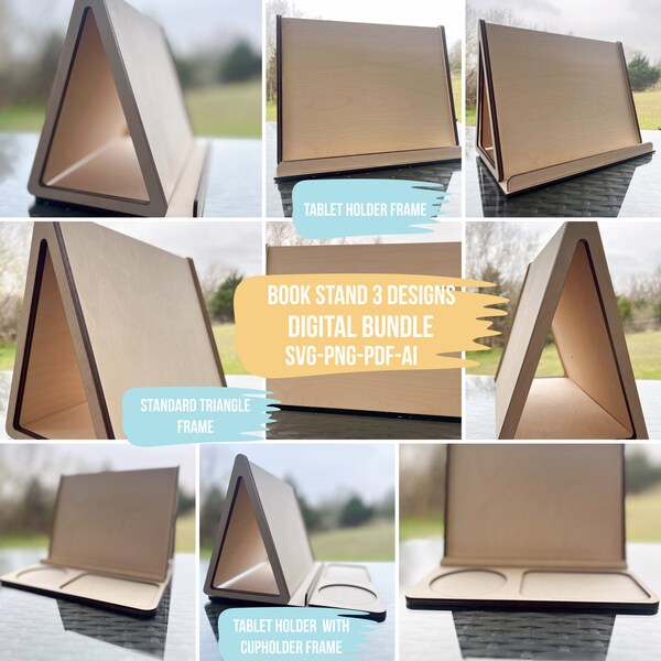 Book Stand Triangle Laser Cut File, Bookholder, Book Stand Display,  Book valet, Handmade Book Stand, Triangle Book Stand, Night Stand book