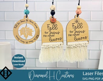 Christian Fall Car Charm Laser Cut File Autumn Faith Based Car Freshener Ornament SVG Fall For Jesus Leaf Decor Glowforge File Car Decor SVG
