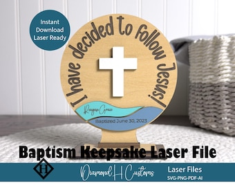 Support souvenir de baptême fichier découpé au laser Svg en téléchargement numérique, cadeau de baptême, cérémonie de dédicace de bébé, conception de la croix du souvenir, nom personnalisé