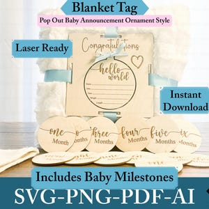 Dekentag Baby mijlpaal marker lasergesneden bestand maandelijkse baby foto prop geboortestatistieken tag digitale download pasgeboren aankondiging SVG aandenken