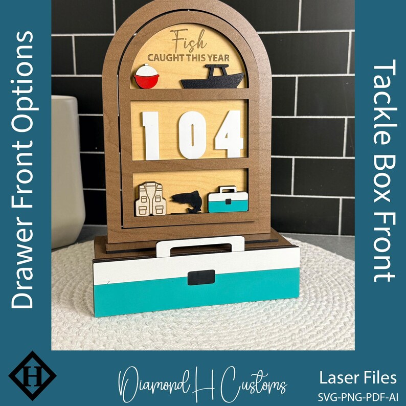 Fishing Enthusiast Gift Digital File Download Wooden Counter Display Fish Caught Tracker Tackle Box Design Gone Fishing Sign Perfect Present Dad Grandfather Fisherman Birthday Gift Father Day Gift Rustic Cabin Decor Wall Art Workshop