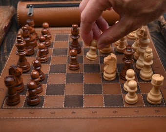 Personalized Leather Chess Roll, chess set, chess
