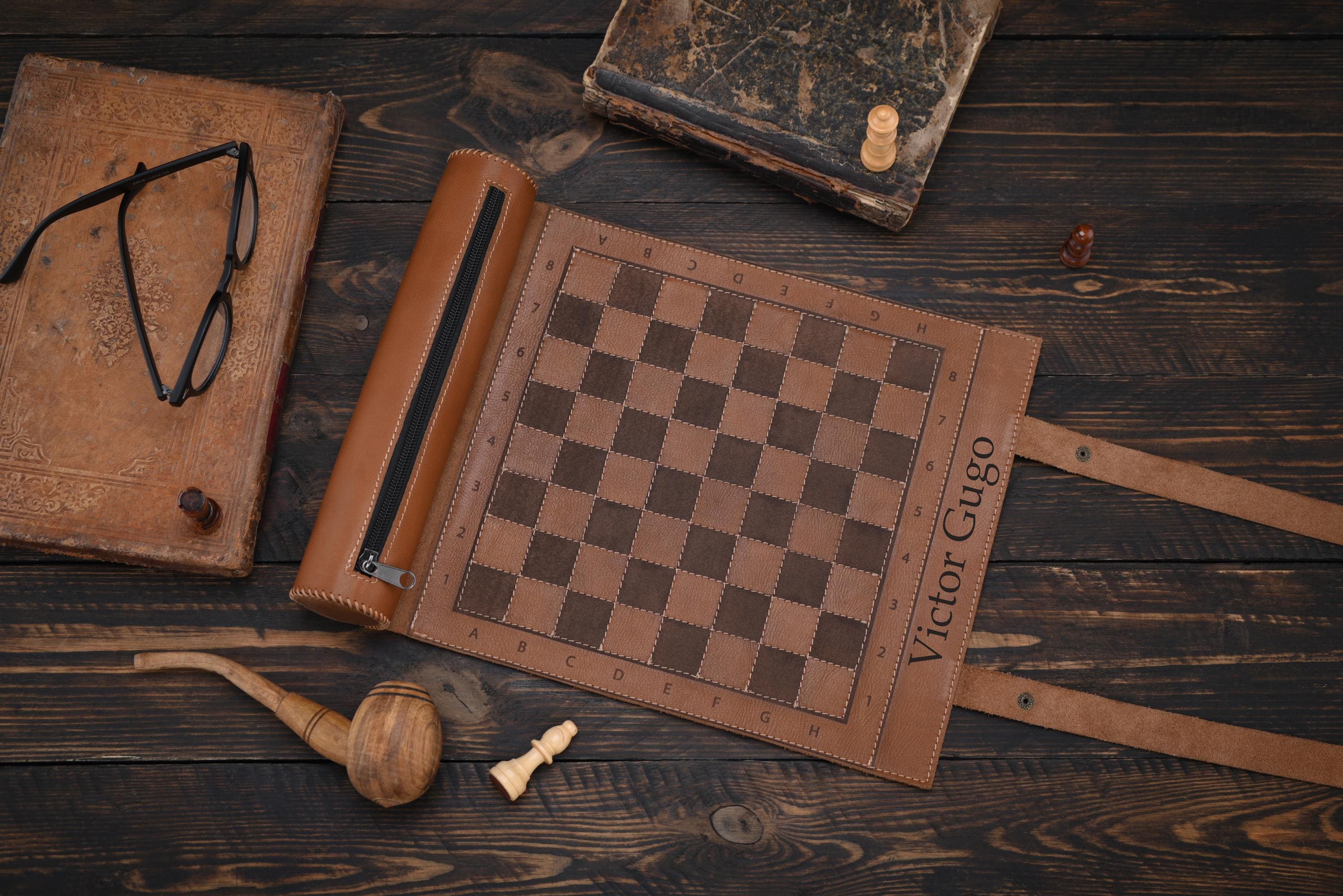 Roll-up Leather Chess Set, Magnetic chess board,  Engraving Option, Perfect for Travel and Gifts