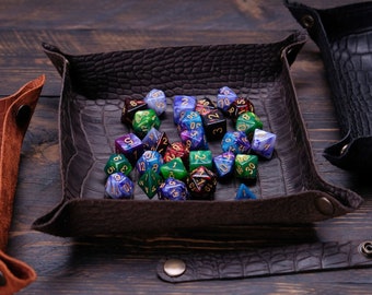 Personalized dnd dice tray, leather rolling mat with detachable straps, Custom Dice Tray