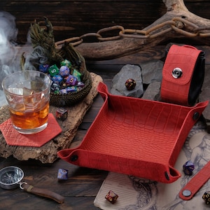 Set of custom Dice Tray and Dice Bag + GIFT dnd coaster, Personalized gifts