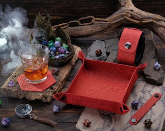 Set of custom Dice Tray and Dice Bag + GIFT dnd coaster, Personalized gifts