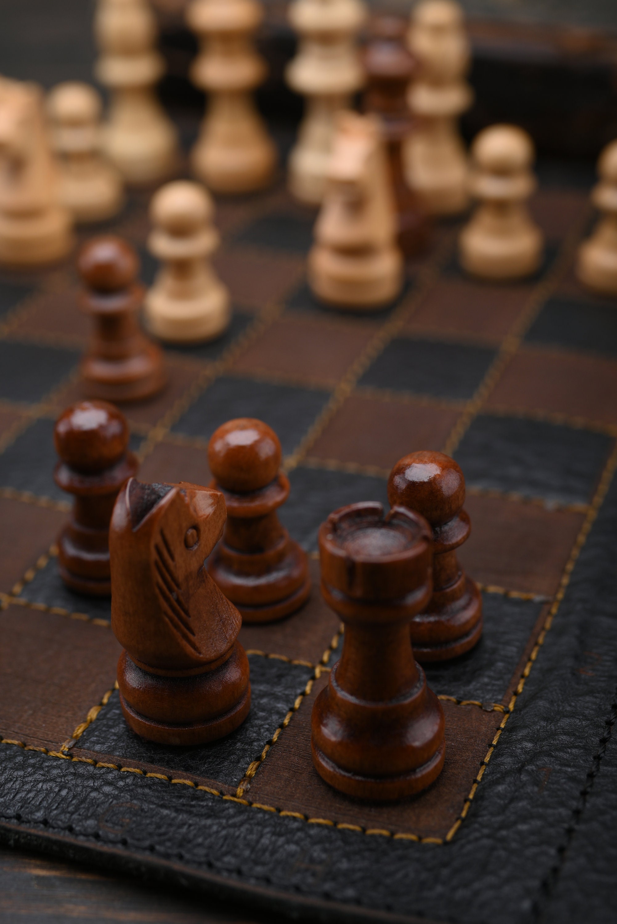 Roll-up Leather Chess Set, Magnetic chess board,  Engraving Option, Perfect for Travel and Gifts