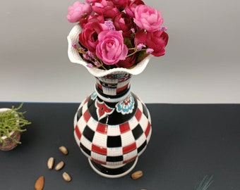 Turkish Handmade Ceramic Vase 30 CM - Elegant White Design for Home and Kitchen Décor, flower design vase, Perfect Wedding or christmas Gift