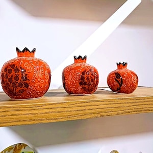 Handmade Pomegranate Vase Set of 3, Ceramic gift, Home Decor, Turkish Vases, Table Decoration, Art Three Vase, Red, Blue, Yellow, Orange