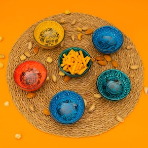 Handmade Turkish Ceramic Mini Bowls: Colorful Daisy Serveware, Set of 10