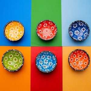Handmade Turkish Ceramic Tiny Bowls: Colorful Daisy Serveware, Set of 14
