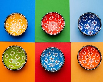 Set of 10 Handmade Turkish Ceramic Tiny Bowls | Unique and Colorful Serveware Memorable Dining Experiences |great gift for Various Occasions