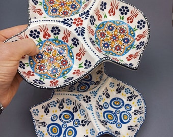 Handmade Ceramic Snack Platter - Turkish Crafted Excellence for Breakfast, Snacks, and Entertaining - Hand-Painted Divided Serving Dish