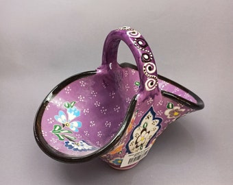 Handmade Ceramic Sugar Bowl , Hand Painted Sugar Box, basket shaped Sugar Bowl,Sugar Basin ,mother day gift, gift for mom purple, red, green