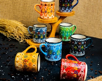 Tazza in ceramica turca fatta a mano, tazza da caffè dipinta a mano, tazza da tè grande, tazza da caffè tradizionale turca, tazze colorate, tazza per regalo