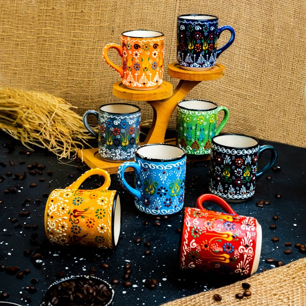 Turkish Handmade Ceramic Mug, Hand painted Coffee Cup,  Big tea  Mug, Turkish Traditional Coffee Mug, colorful mugs, mug for gift