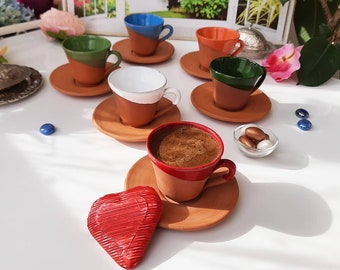 Handmade Pottery Coffee Cups, Set of 6, Ceramic Tea Cups, Rustic Drinkware, Kitchen Decor