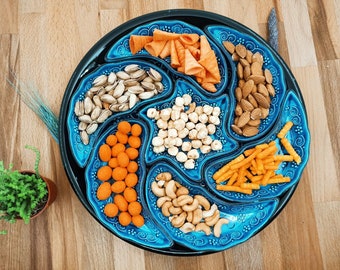 Handmade Turkish Ceramic Snack Serving Set: Tile Design Plate