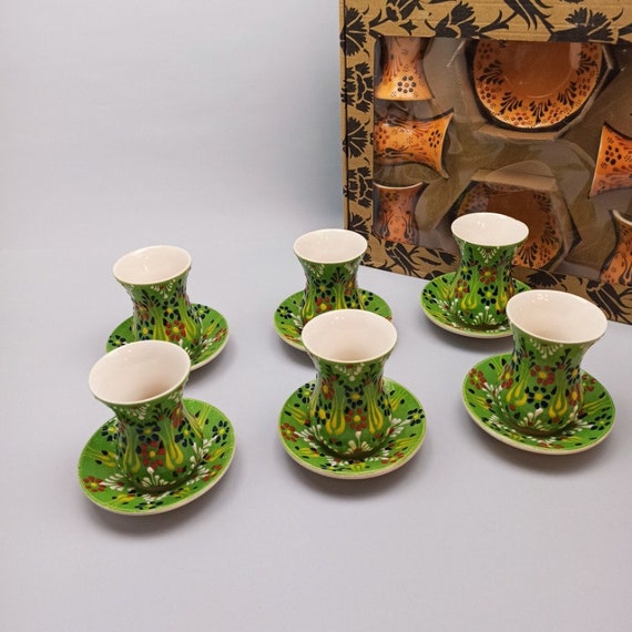 12 Piece Turkish Tea Set - Authentic 6 Turkish Teacups and 6