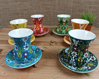 12 Piece Turkish Tea Set - Authentic 6 Turkish Teacups and 6 Saucers - Traditional Gift for Tea Lovers , coffe and espresso lovers,Tea Party