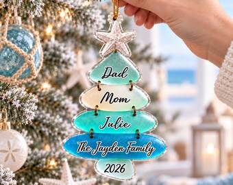 Personalized Family Nautical Christmas Acrylic Ornament, Ocean Family Gifts