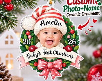 Personalized First Grandniece Ceramic Ornament Gift For Baby Girl Christmas